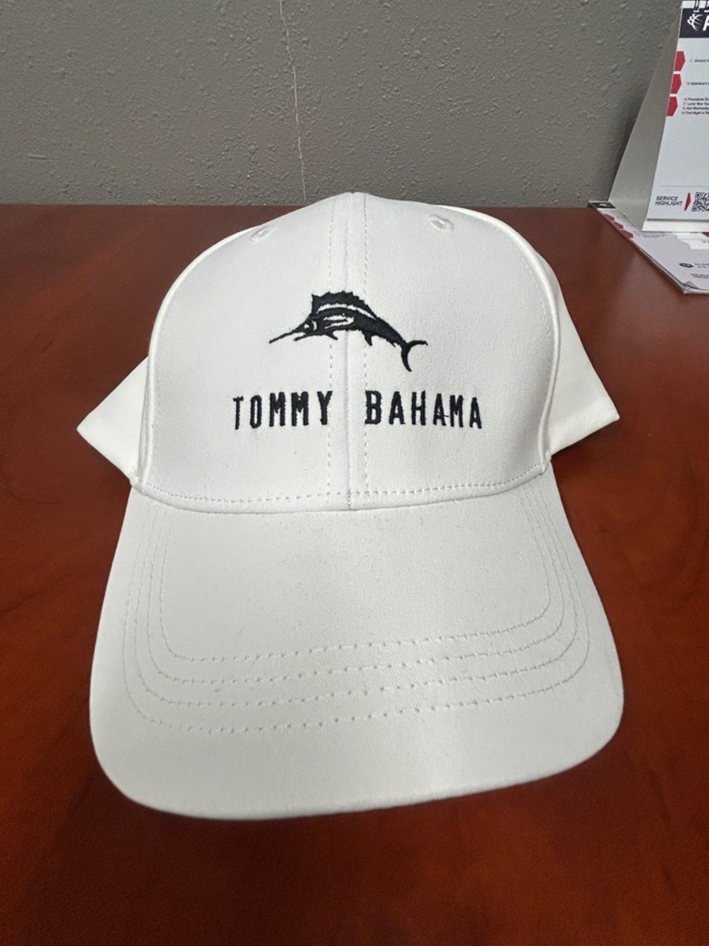 Tommy Bahama White Baseball Cap with Navy Marlin Detail